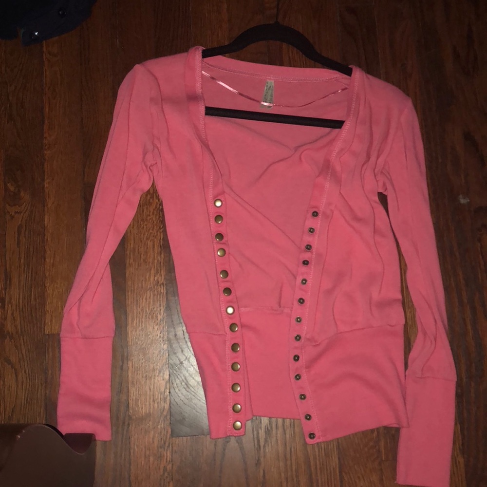 S pink sweater button up